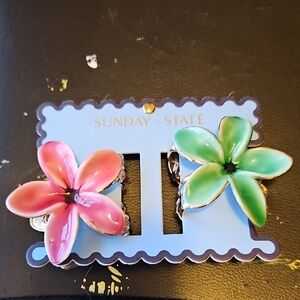 Floral Hair Clips - Pink & Green
